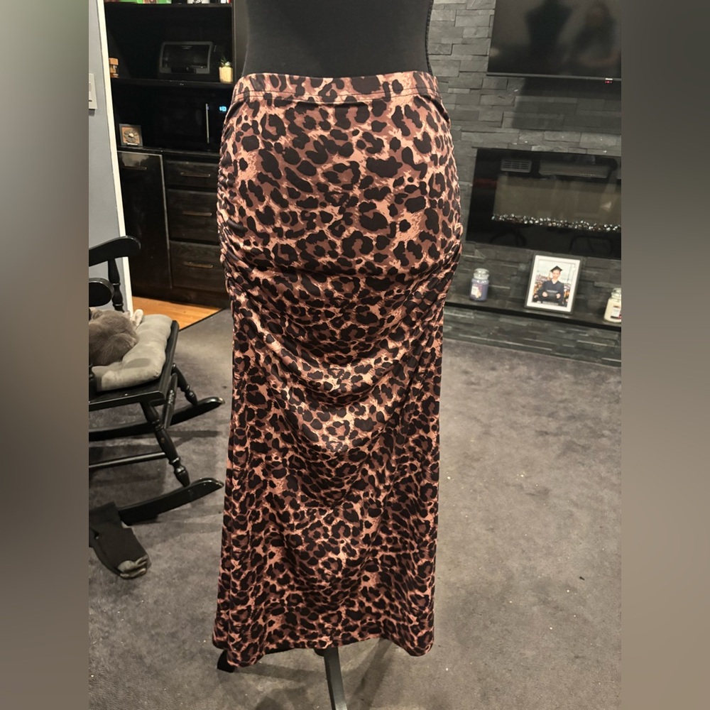 NWOT SHEIN Brown Leopard Print Satin Maxi Skirt